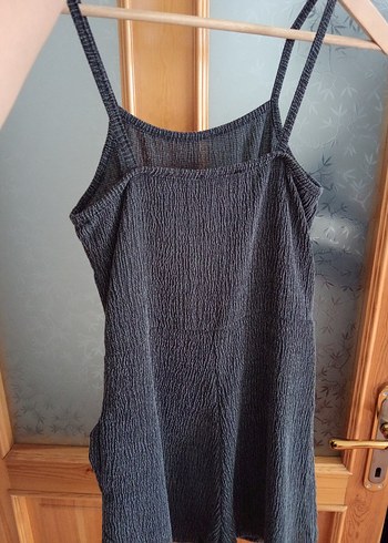 Diğer Gri Keten Askılı Midi Elbise
