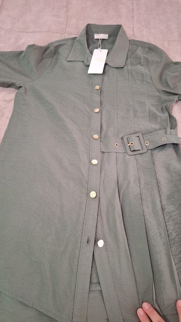 Düğmeli Salaş Kesim Uzun Haki takım - Görsel 4