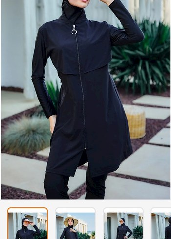 Siyah Uzun Fermuarlı Kadın tesettür mayo - Görsel 7