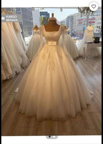 Straplez Uzun Kollu Prenses Gelinlik - Görsel 3