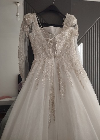 Straplez Uzun Kollu Prenses Gelinlik - Görsel 4