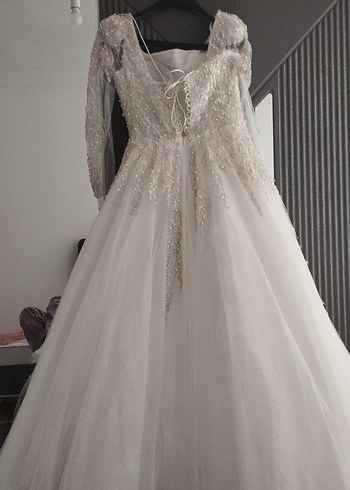 Straplez Uzun Kollu Prenses Gelinlik - Görsel 2