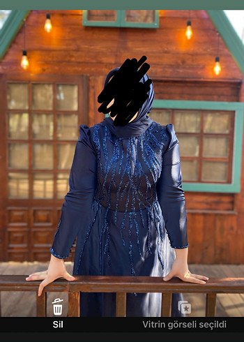 Lacivert Uzun Kollu Gotik Abiye Elbise