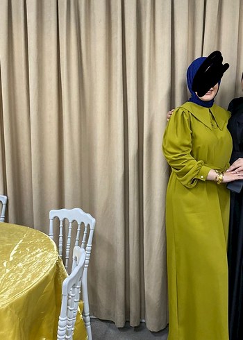 Yüksek Yakalı Haki Uzun Kadın Elbise