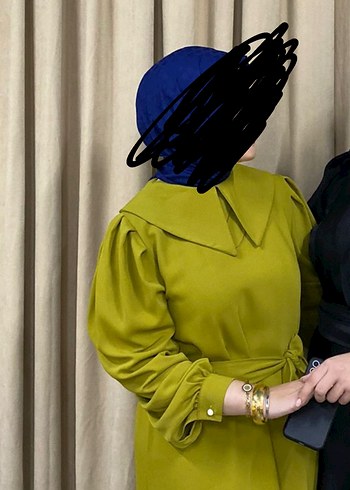 46 Beden Yüksek Yakalı Haki Uzun Kadın Elbise