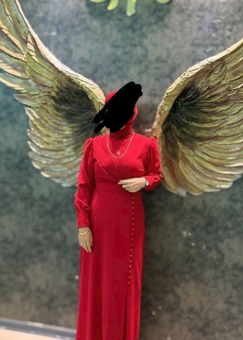 Uzun Kırmızı Drapeli Gotik Kadın Elbise