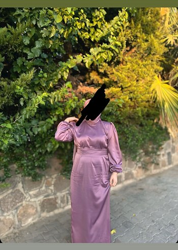 50 Beden Uzun Kollu Yüksek Yakalı Mor Abiye Elbise