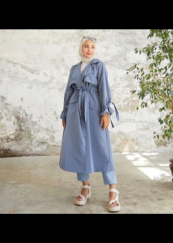 İndigo mavi Trençkot - Görsel 2