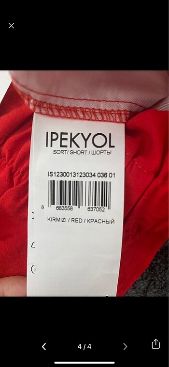 36 Beden kırmızı Renk İpekyol şort