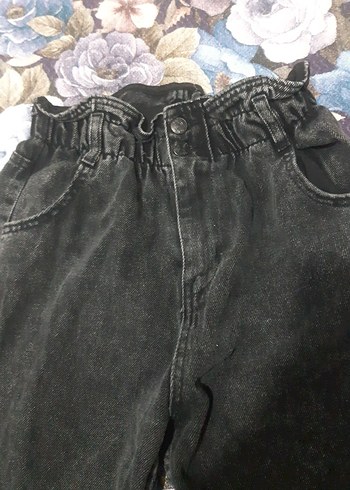 Diğer Beli Kemerli Siyah Batik Desen Kadın Kot Pantolon