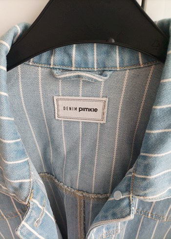 Çizgili Mavi Kadın Kot Ceket - Görsel 2