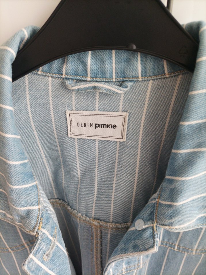 Çizgili Mavi Kadın Kot Ceket - Görsel 2