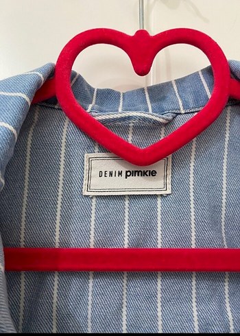 s Beden Çizgili Mavi Kadın Denim Ceket