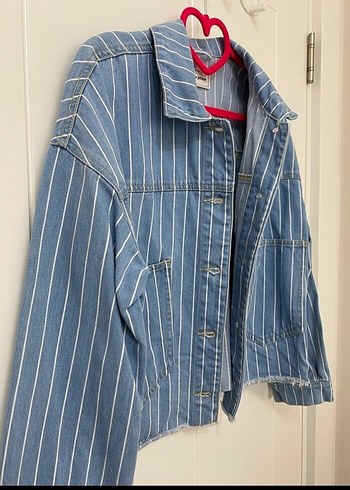Diğer Çizgili Mavi Kadın Denim Ceket