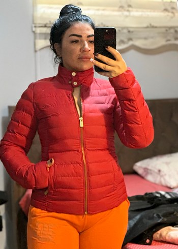 Kırmızı Kadın Şık Kısa Mont - Görsel 2