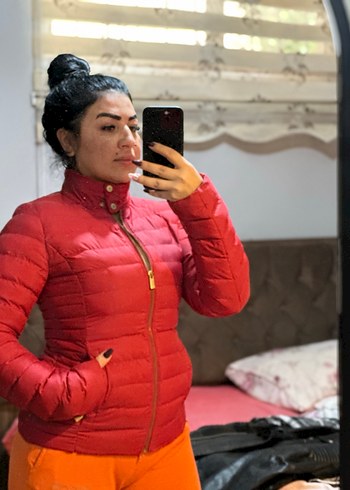 Kırmızı Kadın Şık Kısa Mont - Görsel 3