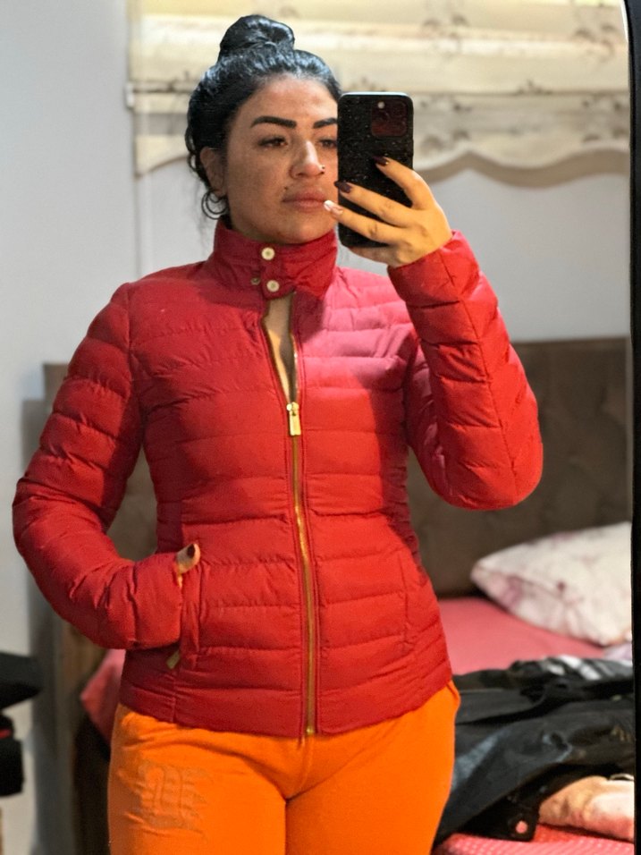 Kırmızı Kadın Şık Kısa Mont - Görsel 2