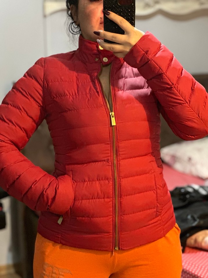 Kırmızı Kadın Şık Kısa Mont - Görsel 4