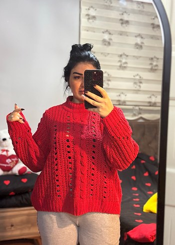 Sarı Örgü Salaş Kadın Kazak - Görsel 4