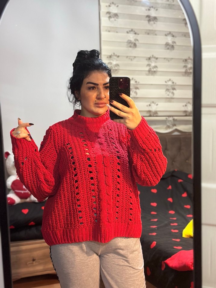 Sarı Örgü Salaş Kadın Kazak - Görsel 2