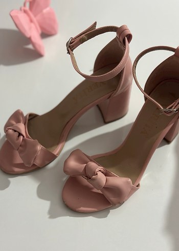 Pudra Pembe Tokalı Topuklu Kadın Ayakkabı - Görsel 2