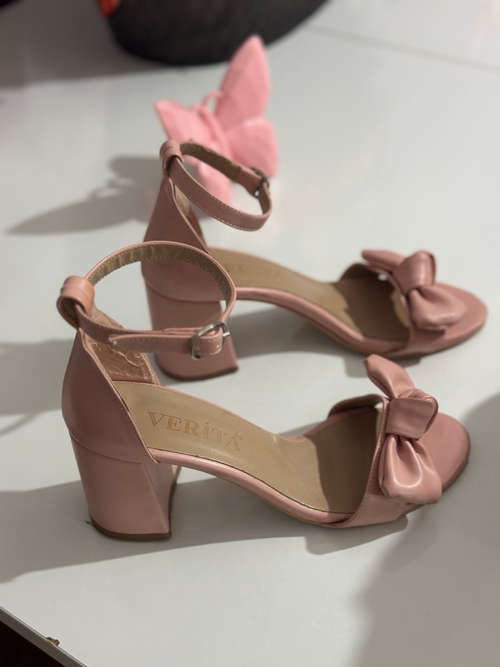 Pudra Pembe Tokalı Topuklu Kadın Ayakkabı - Görsel 3