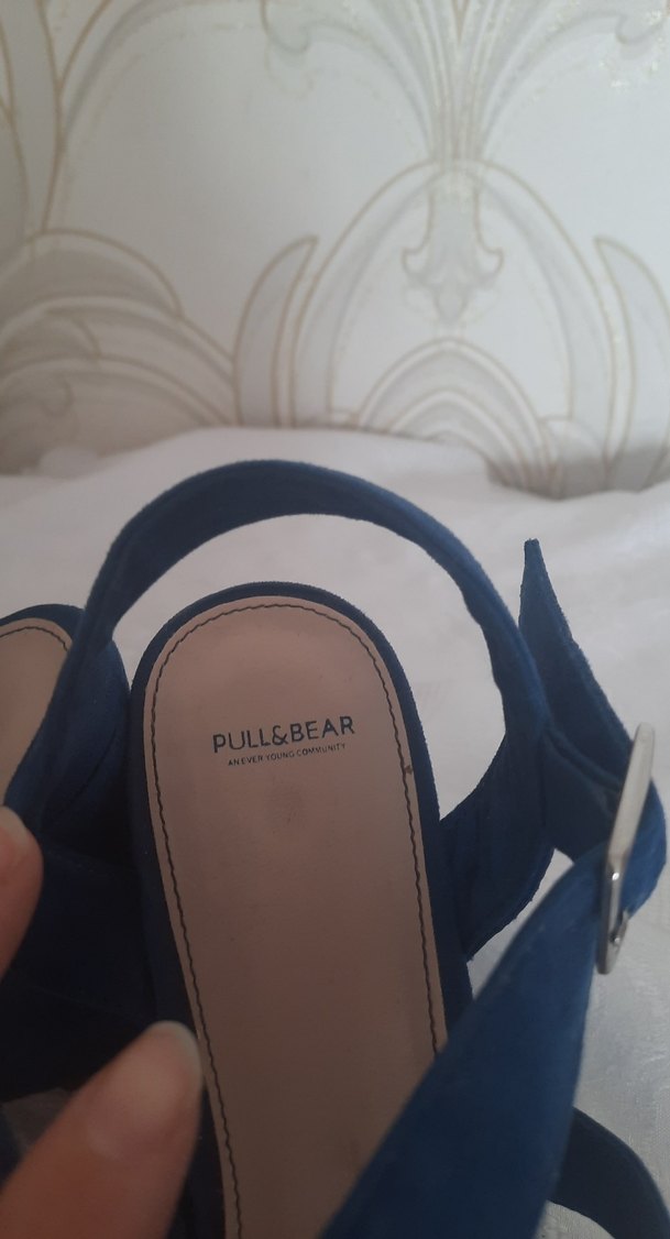 Mavi Süet Tokalı Dolgu Topuklu Kadın Ayakkabı - Görsel 2