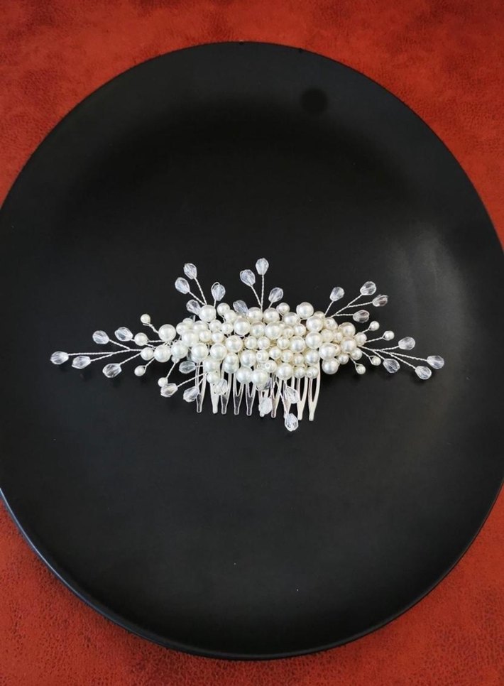Beyaz Boncuklu Kadın Saç Aksesuarı - Görsel 2