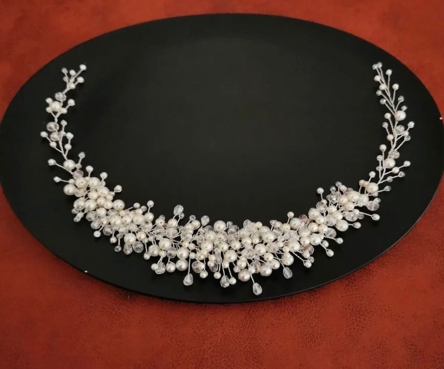 İnci Boncuklu Beyaz Bohem Saç Aksesuarı - Görsel 3