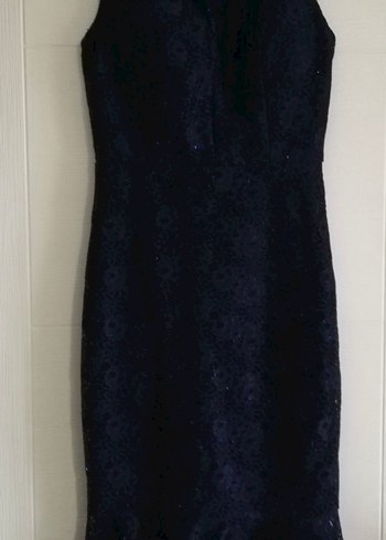 Lacivert Dantel İşlemeli kısa sıfır Yaka Elbise - Görsel 2