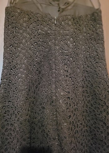 Siyah Dantelli Straplez midi Abiye Elbise - Görsel 8