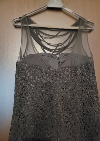 Siyah Dantelli Straplez midi Abiye Elbise - Görsel 7