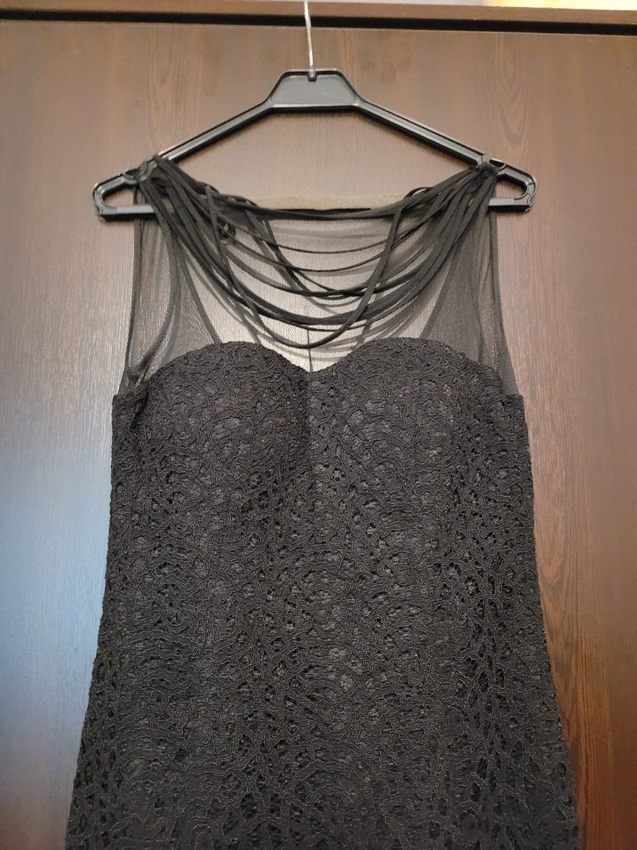 Siyah Dantelli Straplez midi Abiye Elbise - Görsel 2