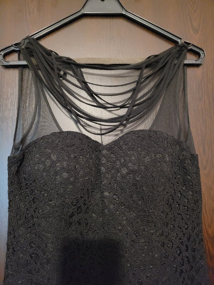 Siyah Dantelli Straplez midi Abiye Elbise - Görsel 3