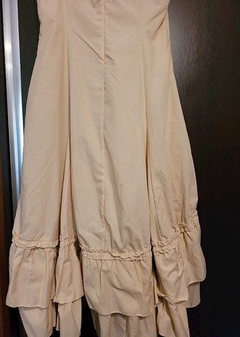 Nakışlı, Fırfırlı Bej Bohem Uzun Elbise - Görsel 7