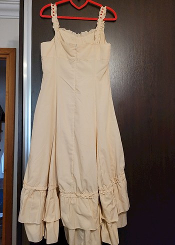 Nakışlı, Fırfırlı Bej Bohem Uzun Elbise - Görsel 5