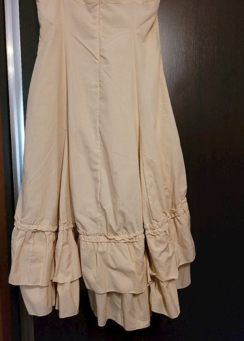 Nakışlı, Fırfırlı Bej Bohem Uzun Elbise - Görsel 8