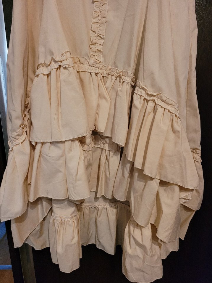 Nakışlı, Fırfırlı Bej Bohem Uzun Elbise - Görsel 4