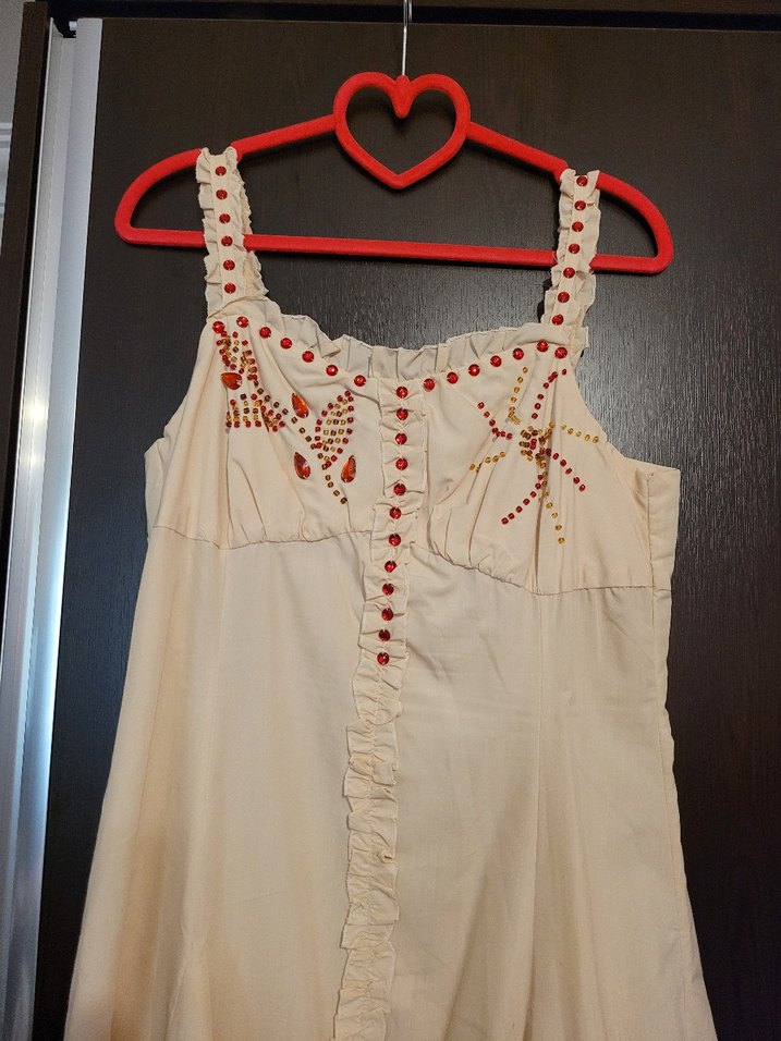 Nakışlı, Fırfırlı Bej Bohem Uzun Elbise - Görsel 2