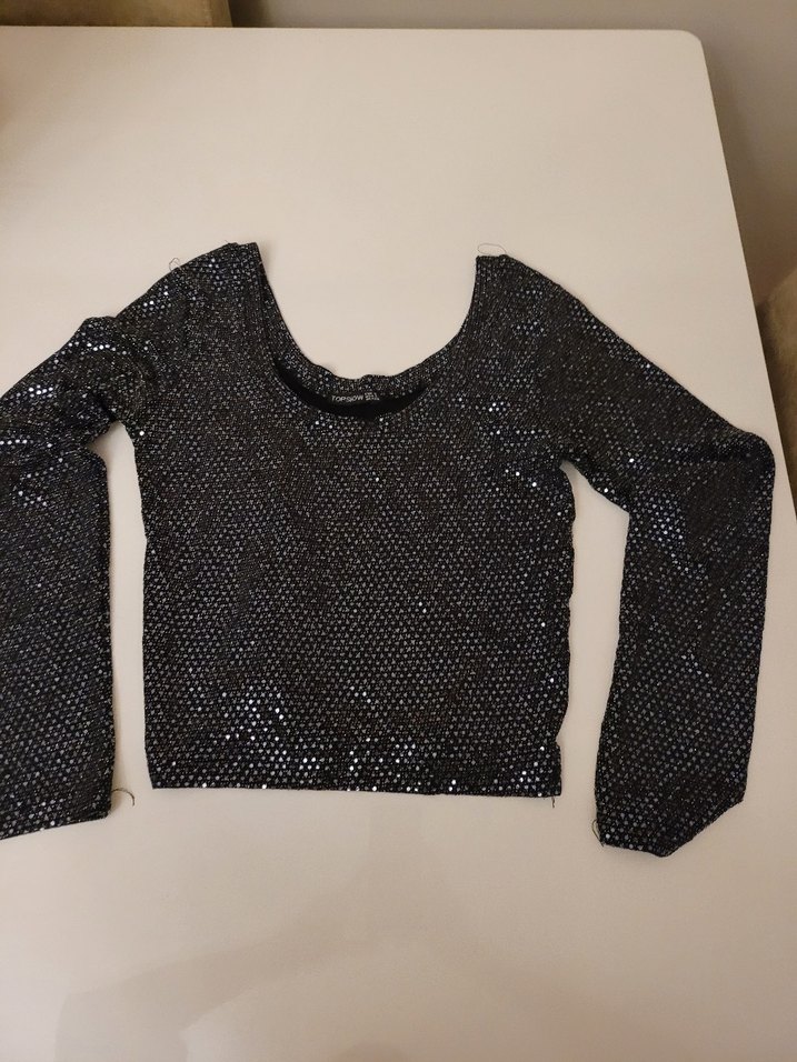 Siyah Payetli Uzun Kollu Bluz - Görsel 4