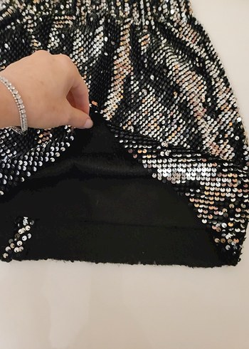 Parlak Siyah pul payet mini Etek - Görsel 4