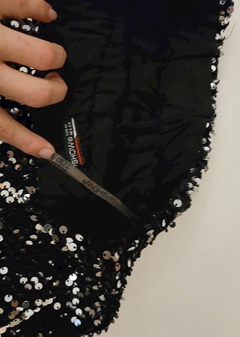 Parlak Siyah pul payet mini Etek - Görsel 3