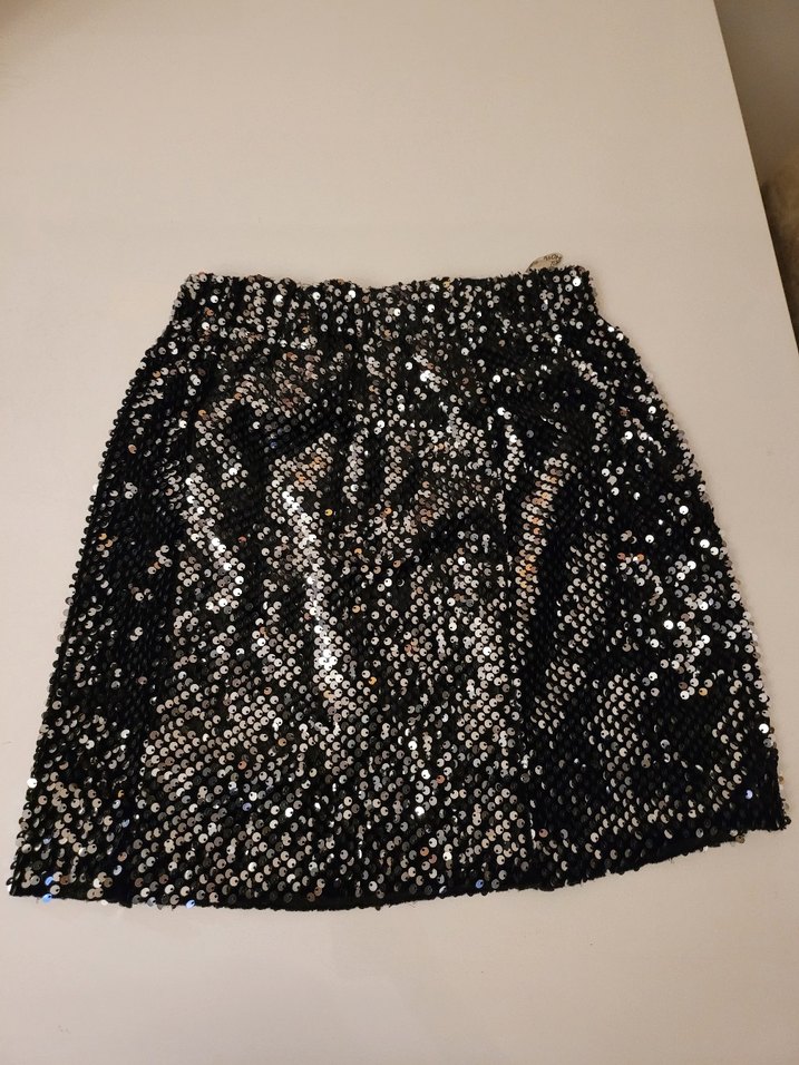 Parlak Siyah pul payet mini Etek - Görsel 2