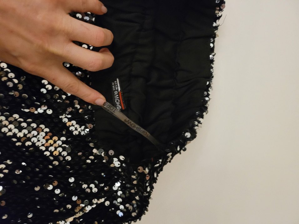 Parlak Siyah pul payet mini Etek - Görsel 3