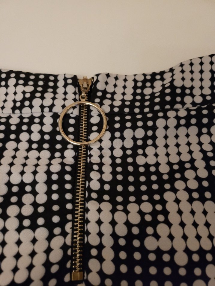 Fermuarlı Siyah Beyaz Mini Etek - Görsel 2