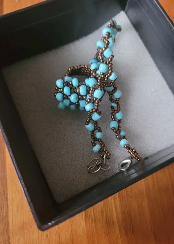 Turkuaz Boncuklu Kısa Bohem Kadın bileklik ve yüzük - Görsel 2