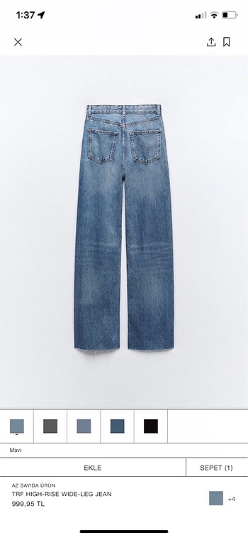 Zara zara yüksel bel wide lef mavi jean