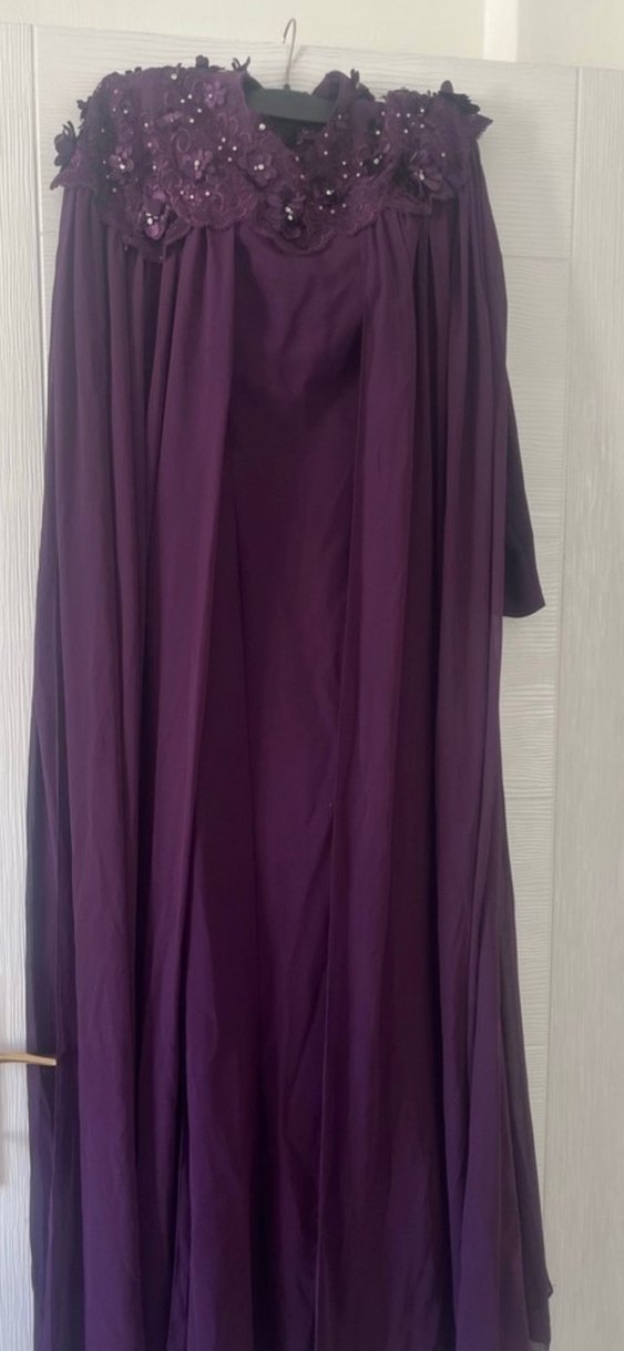 Mor Uzun Drapeli Kadın Abiye Elbise - Görsel 2