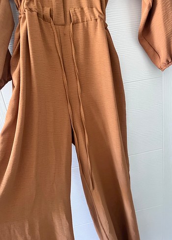 Ekol Kahverengi Kemerli Uzun Keten Elbise - Görsel 2