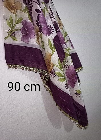  Beden mor Renk 90 cm kullanılmış yazma yemeni tülbent mor boncuklu oyalı 